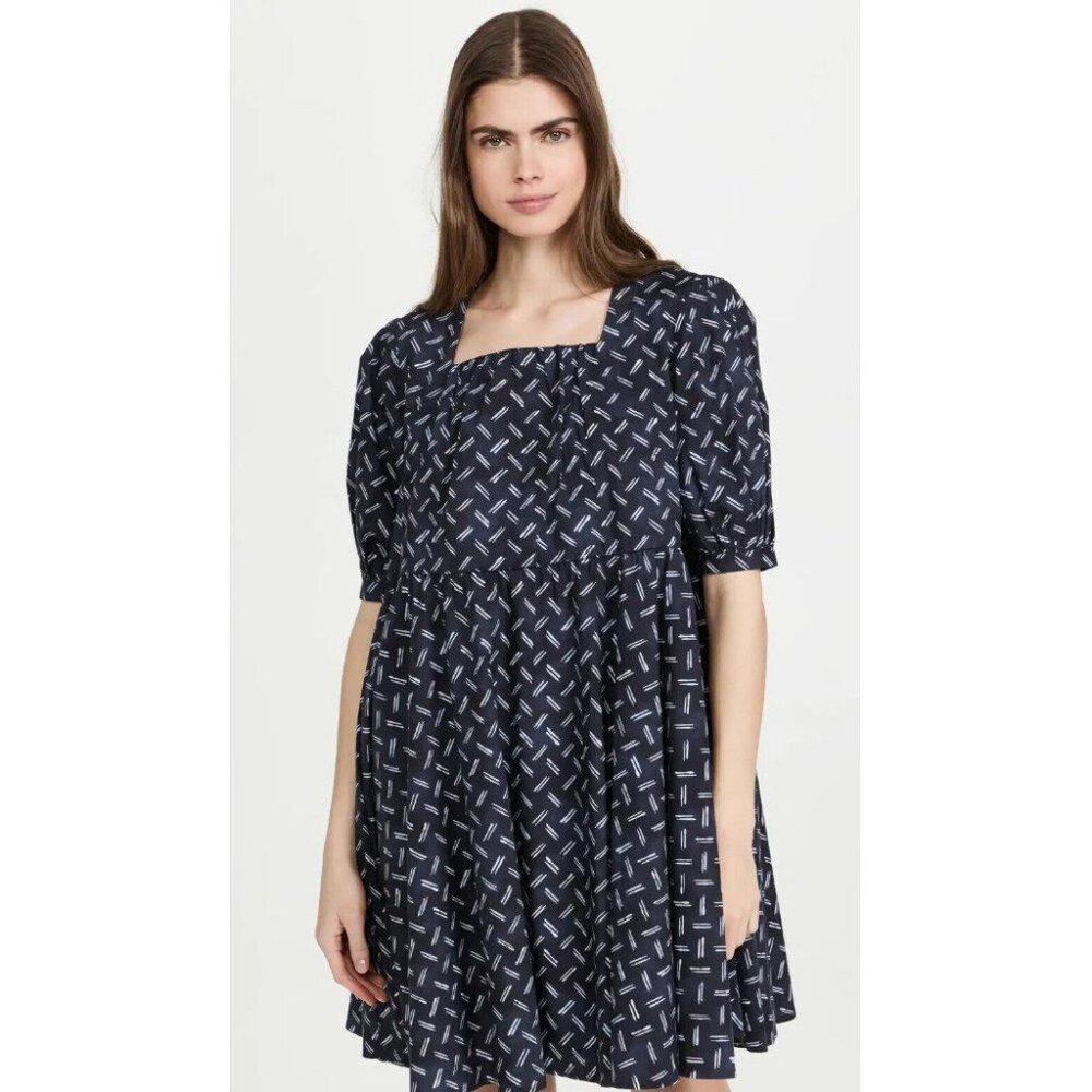Merlette Eemnes Print Mini Dress Navy Batik Cotton Babydoll Resort M New